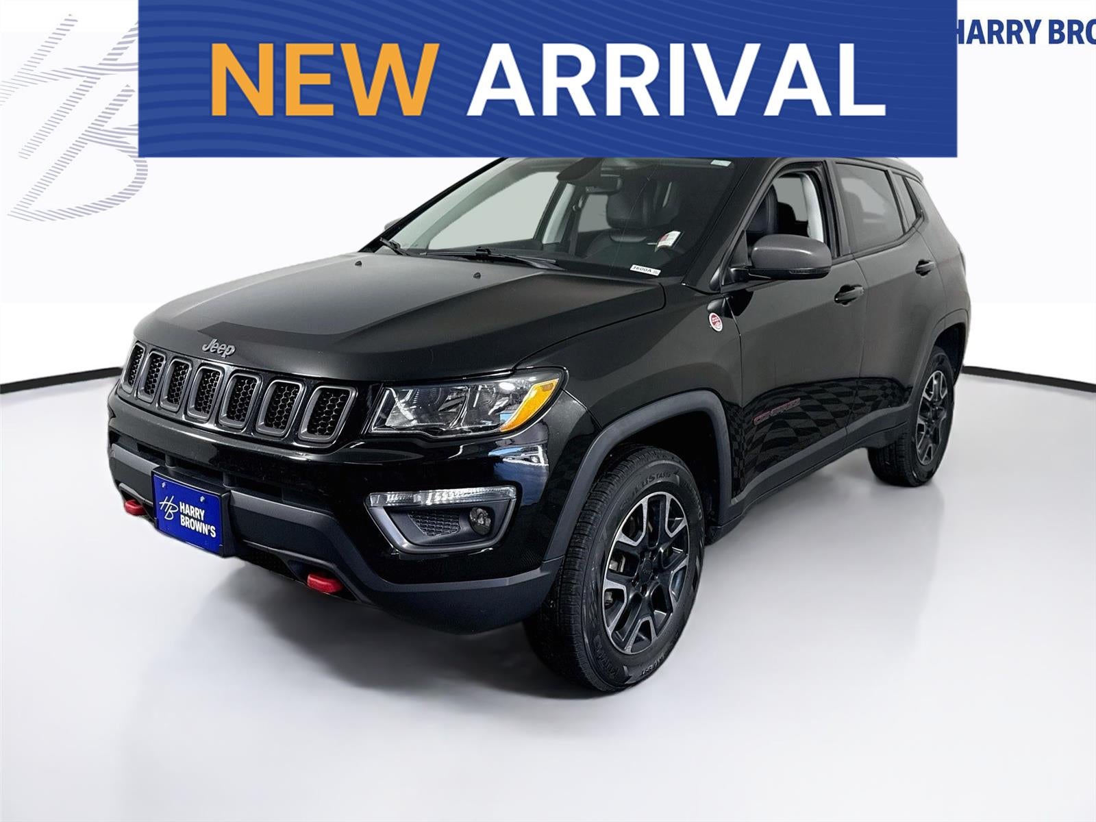 2018 Jeep Compass Trailhawk in Black — front three-quarter view