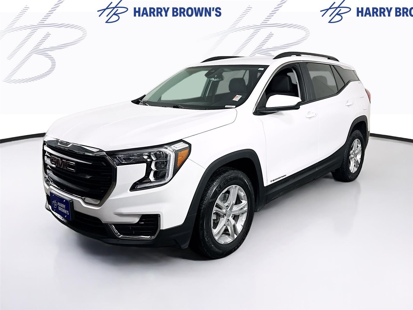 2023 GMC Terrain SLE in Summit White — front three-quarter view