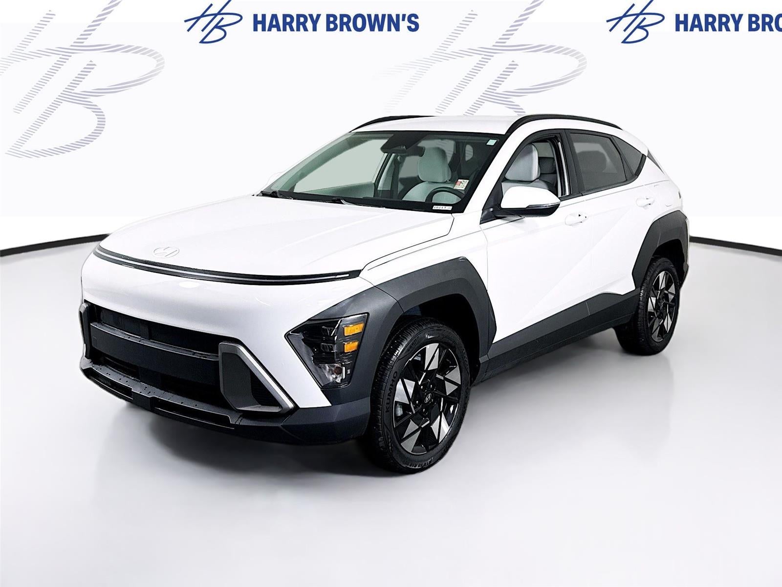 2025 Hyundai Kona SEL in White — front three-quarter view